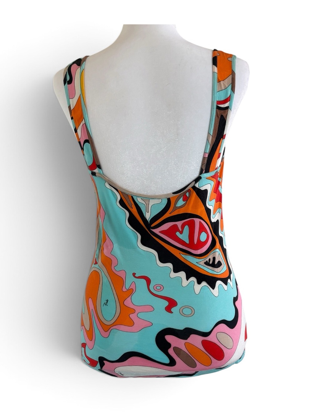 EMELIO PUCCI Aqua and Orange Abstract Scoop Neck Tank - Picture 2 of 7